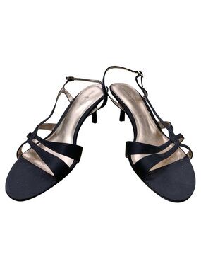 Kelly & Katie Black Satin Strappy Slingback Heels S11